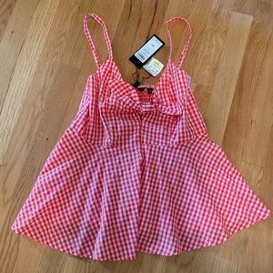 Red and white check top